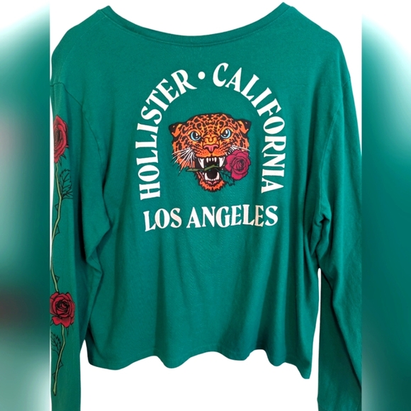 Hollister Tops - Hollister graphic long sleeve tee emerald rose sleeve vintage tattoo style